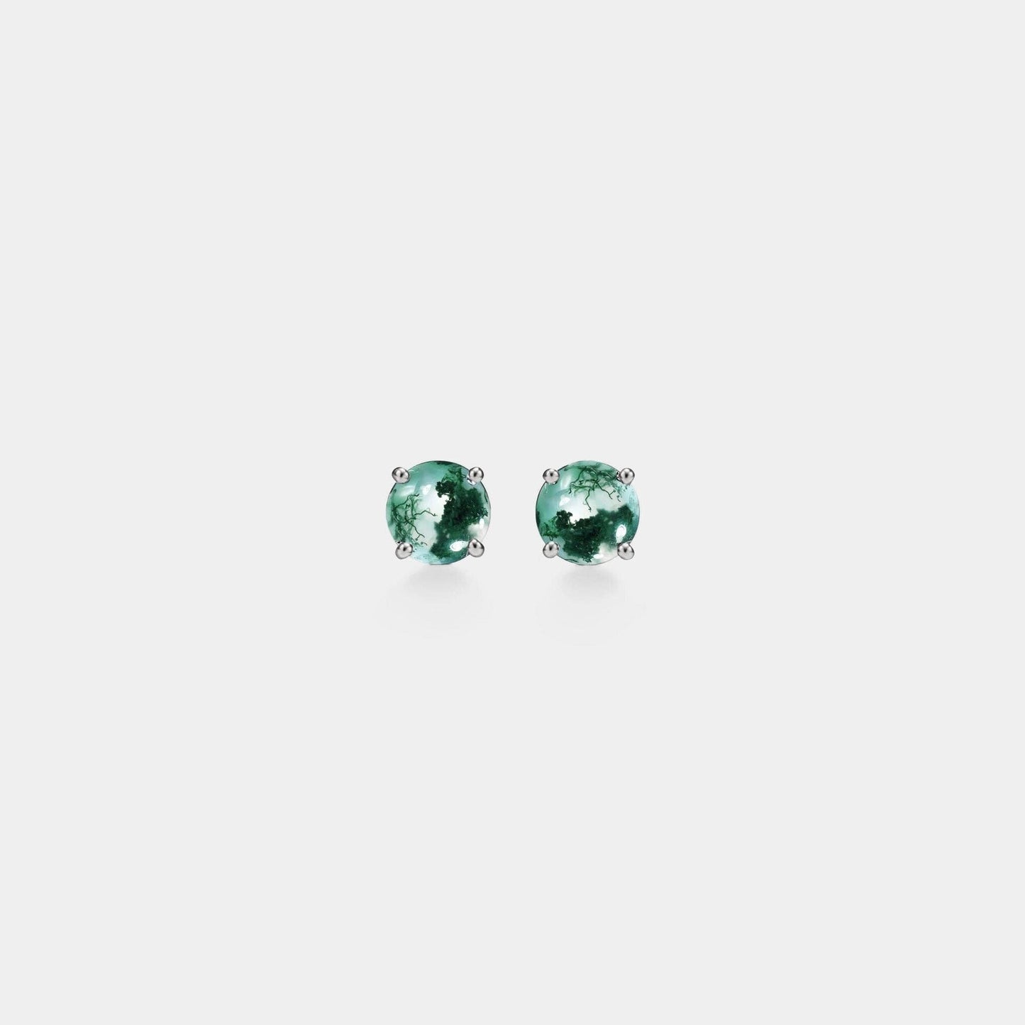 Dainty Moss Agate Cabochon Earrings in 925 Sterling Silver