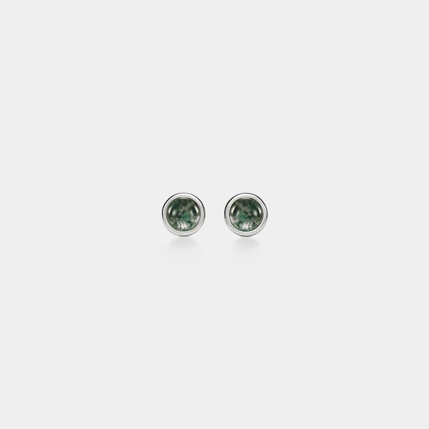 Moss Agate Cabochon Stud Earrings in 925 Sterling Silver