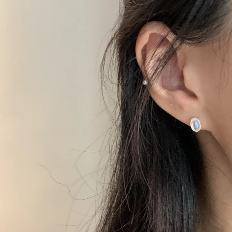 Oval Moonstone Cabochon Stud Earrings in 925 Sterling Silver
