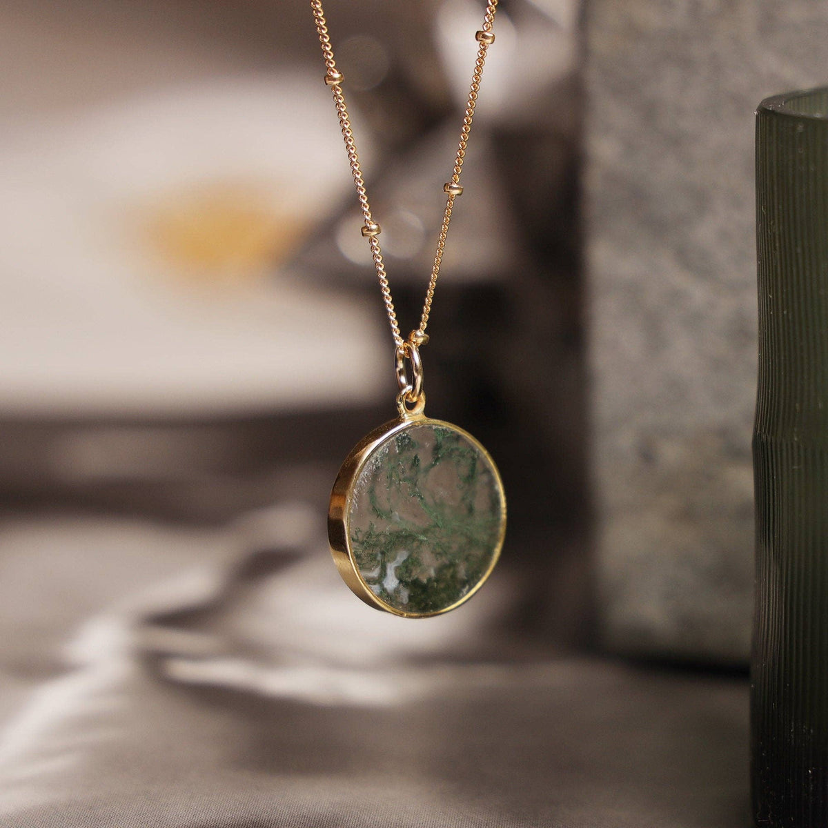 The Moss Agate Pendant - Gold