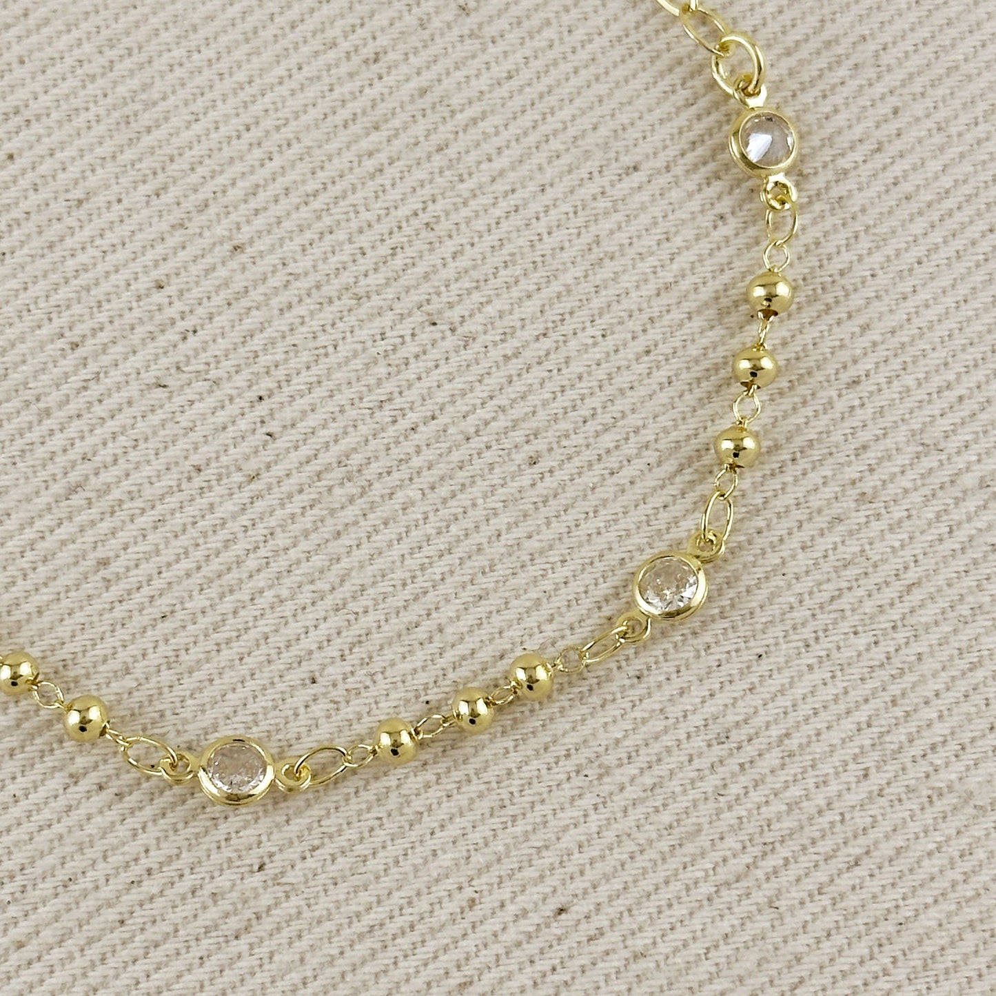 18k Gold Filled Beaded Bezel CZ Bracelet