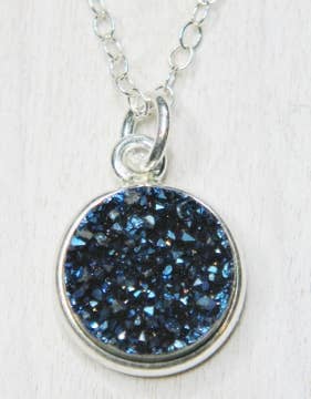 The Silver Druzy Necklace - Blue