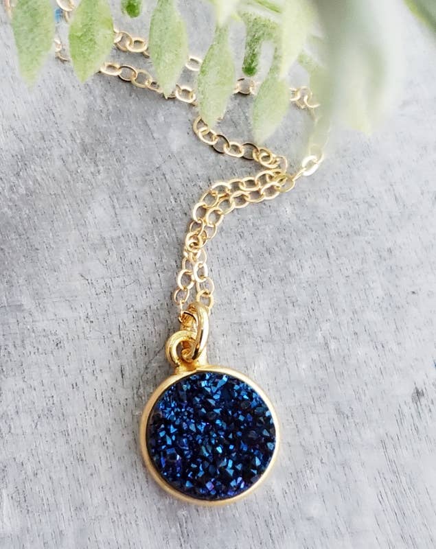 The Gold Druzy Necklace - Blue