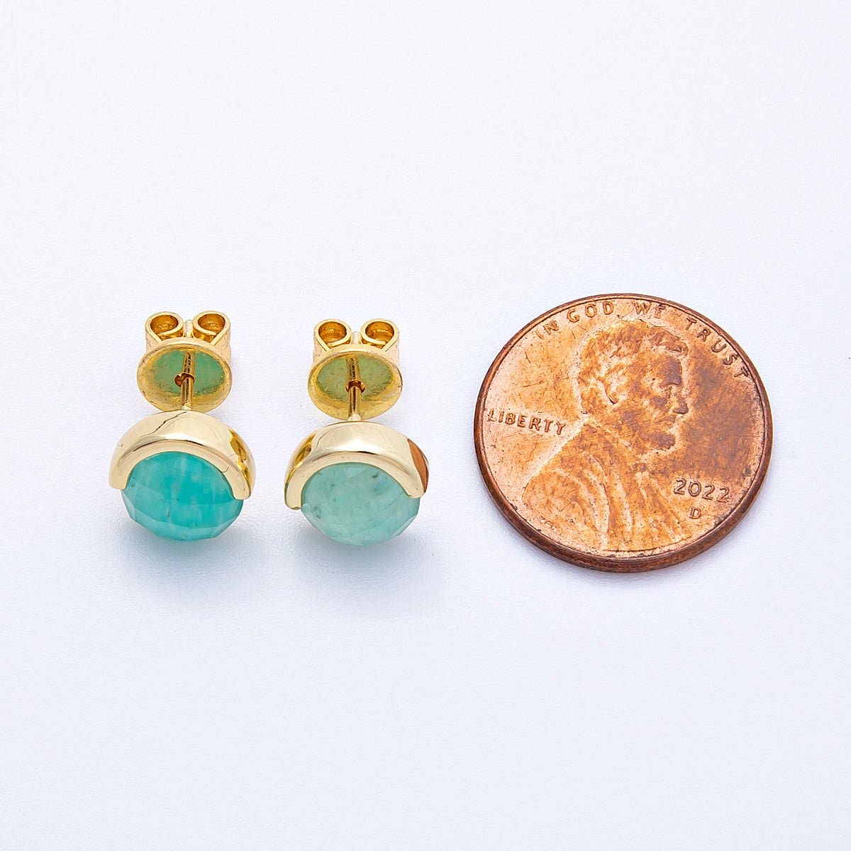 16K Gold Filled Aquamarine, Lapis Lazuli, Amethyst, Amazonite, Aventurine Natural Gemstone Round Molten Studs | Earrings-00211 ~ Earrings-00215