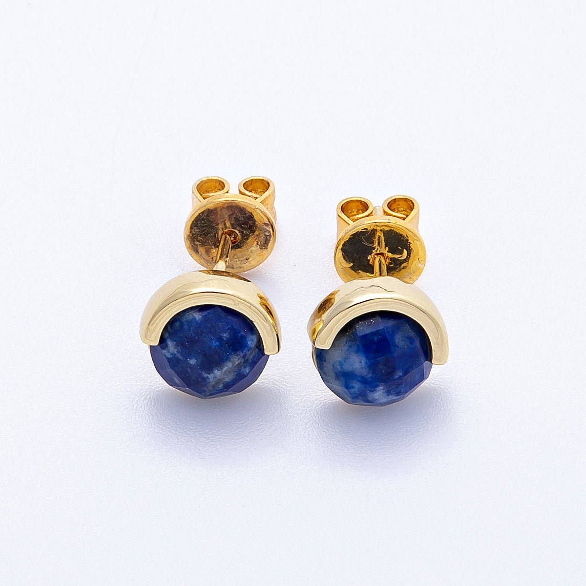 16K Gold Filled Aquamarine, Lapis Lazuli, Amethyst, Amazonite, Aventurine Natural Gemstone Round Molten Studs | Earrings-00211 ~ Earrings-00215
