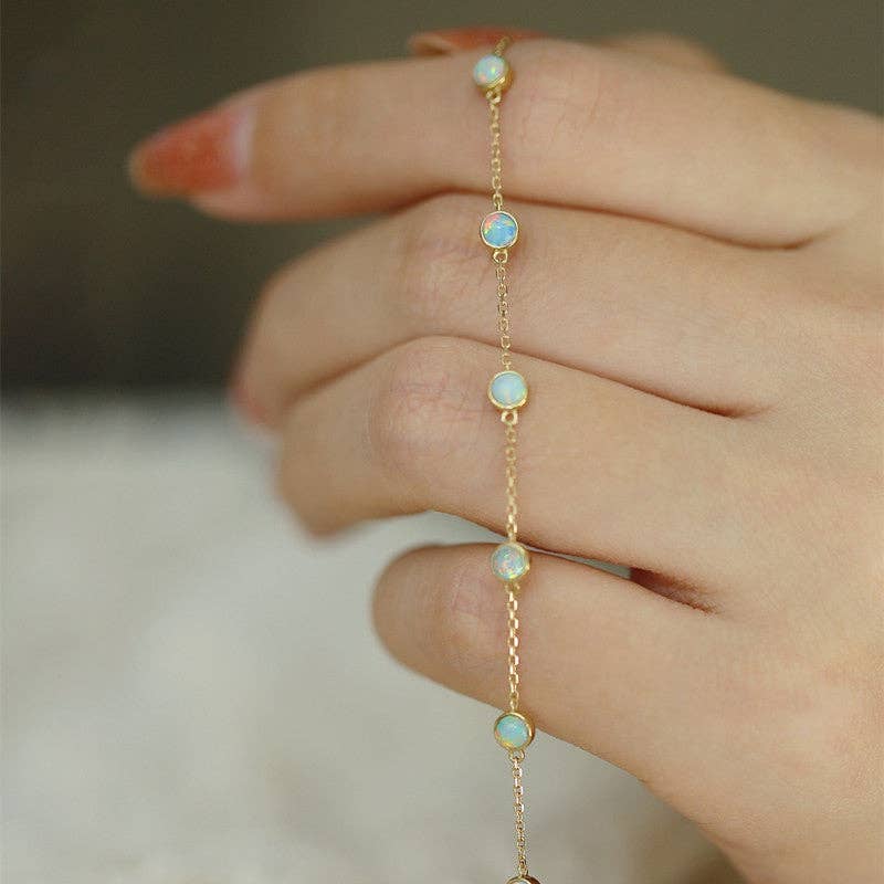 Vintage Opal Charm Stacking Bracelet in 925 Sterling Silver