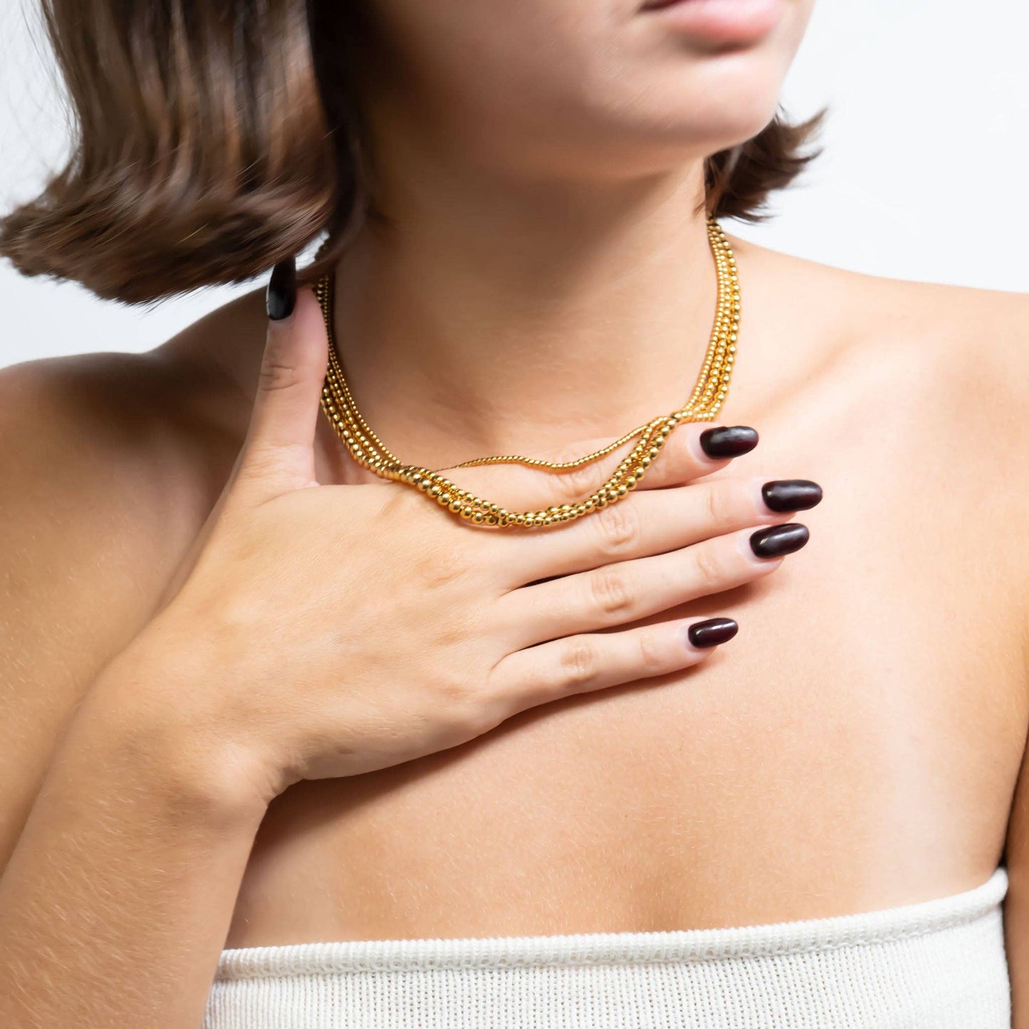 18K Gold PVD Stainless Steel Beaded Necklace