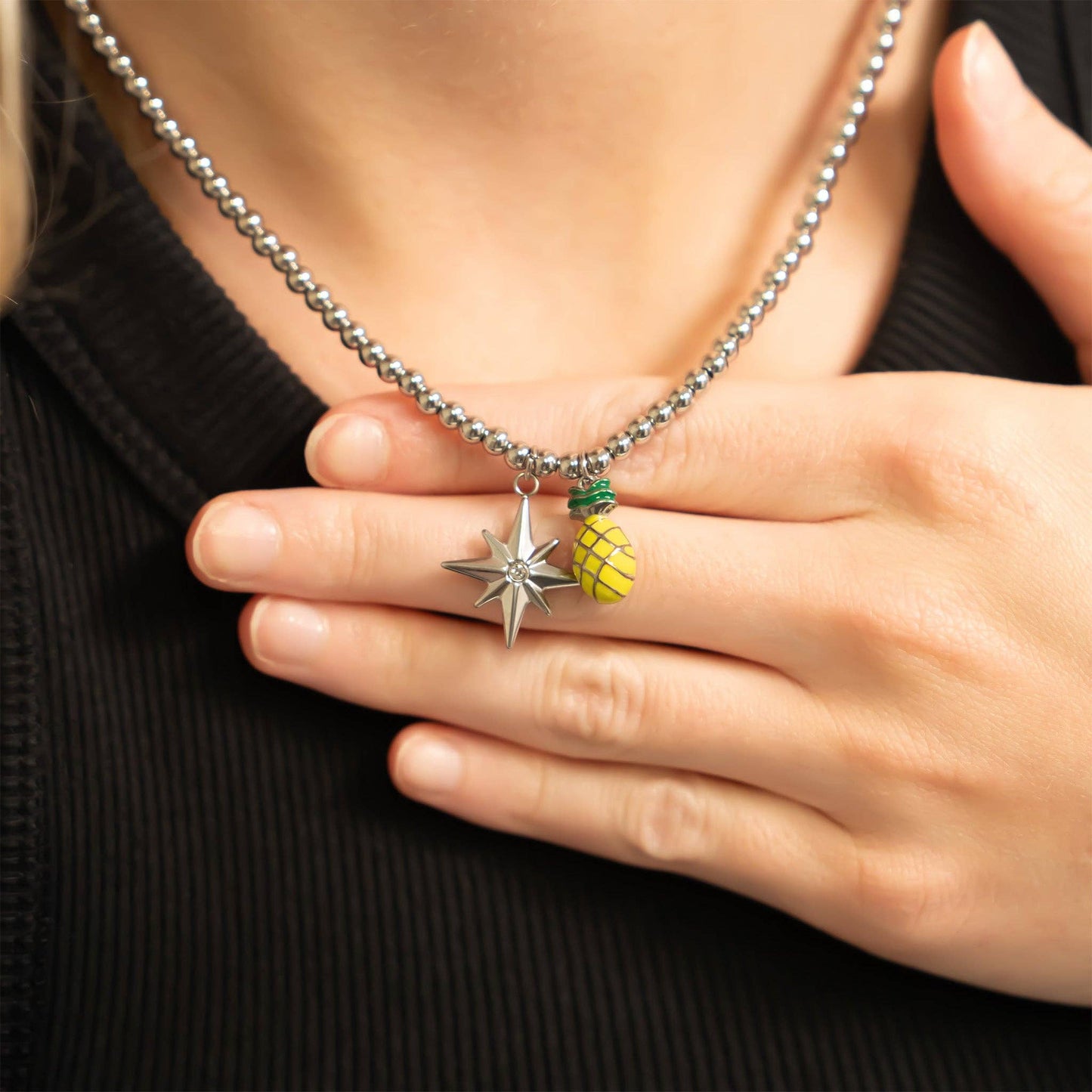 18K Gold PVD Stainless Steel Beaded Necklace