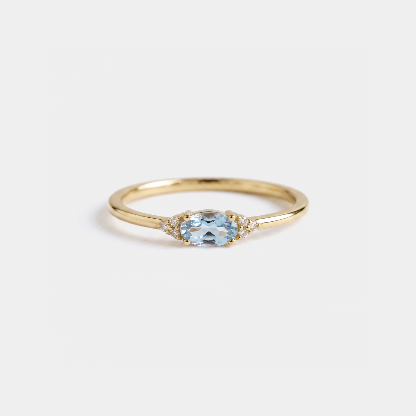 Oval Cut Blue Gemstone Thin Band Ring in 925 Sterling Silver
