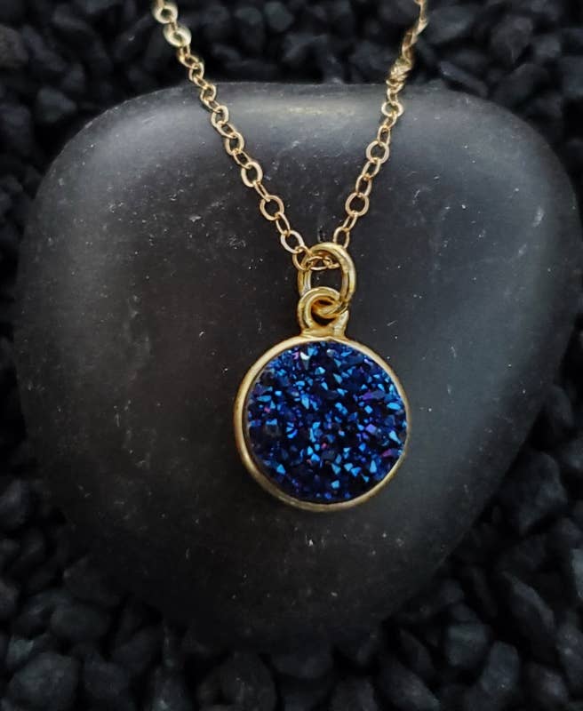 The Gold Druzy Necklace - Blue