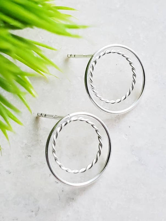 Silver Double Circle Studs