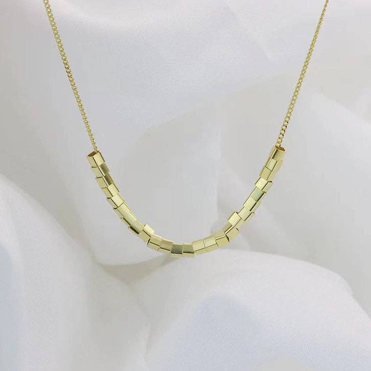 Geometric Cube Bead Bar Necklace