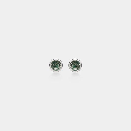 Moss Agate Cabochon Stud Earrings in 925 Sterling Silver
