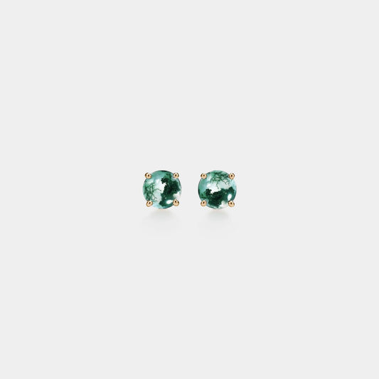 Dainty Moss Agate Cabochon Earrings in 925 Sterling Silver