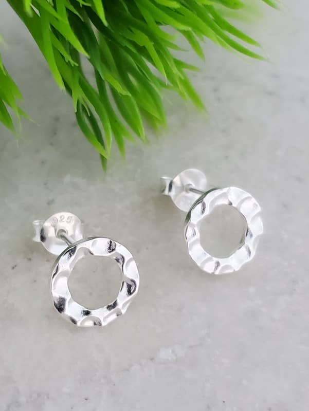 Silver Hammered Circle Studs