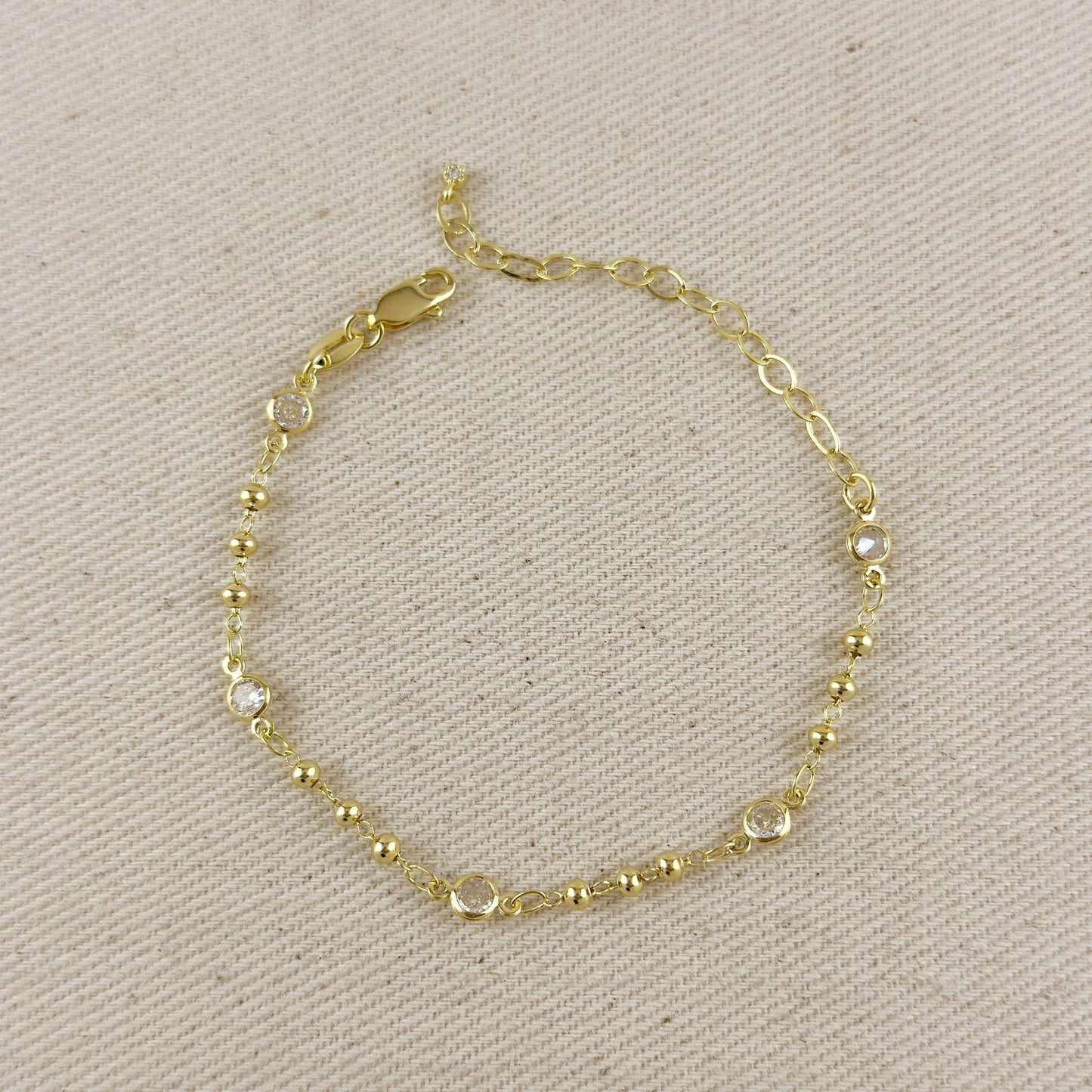 18k Gold Filled Beaded Bezel CZ Bracelet