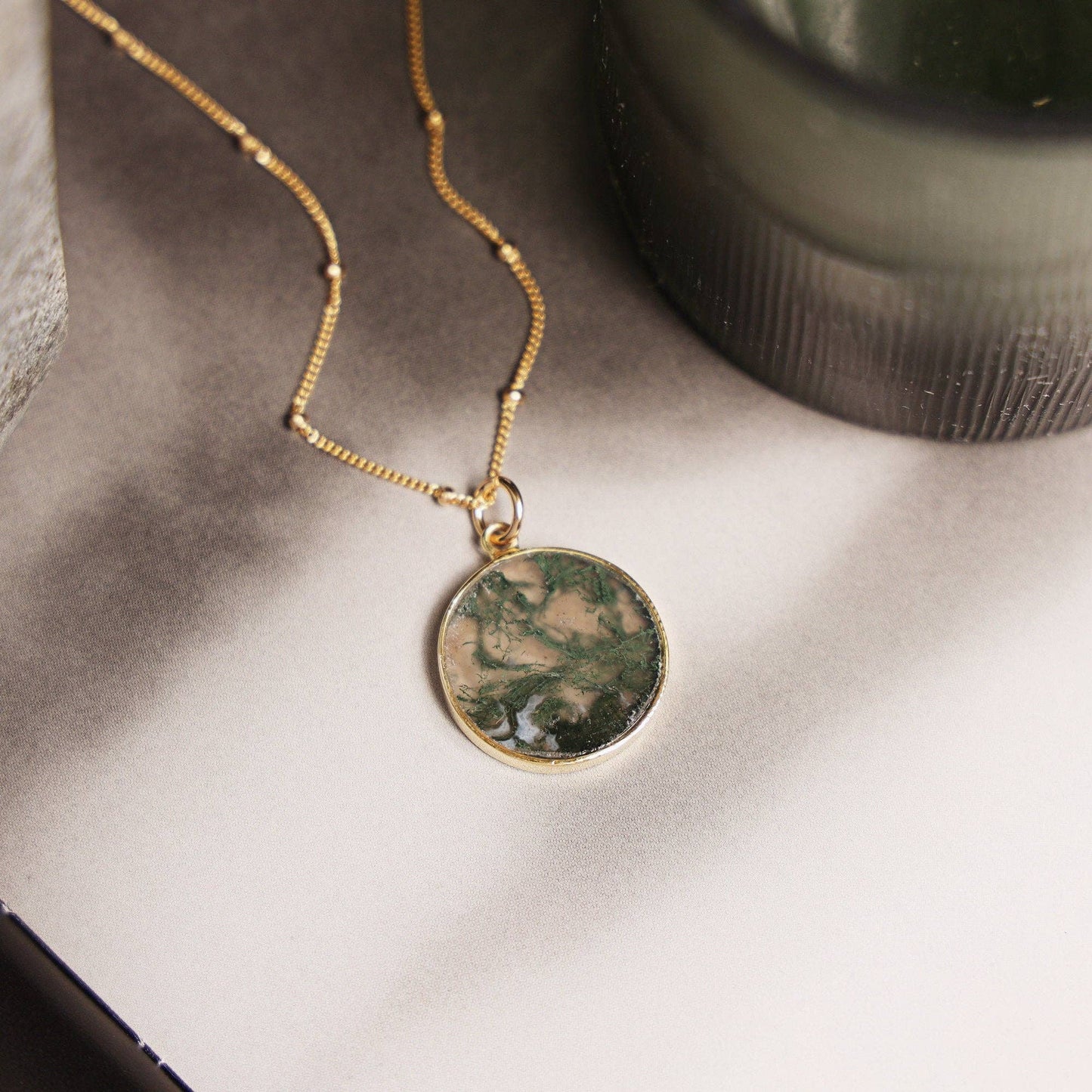 The Moss Agate Pendant - Gold
