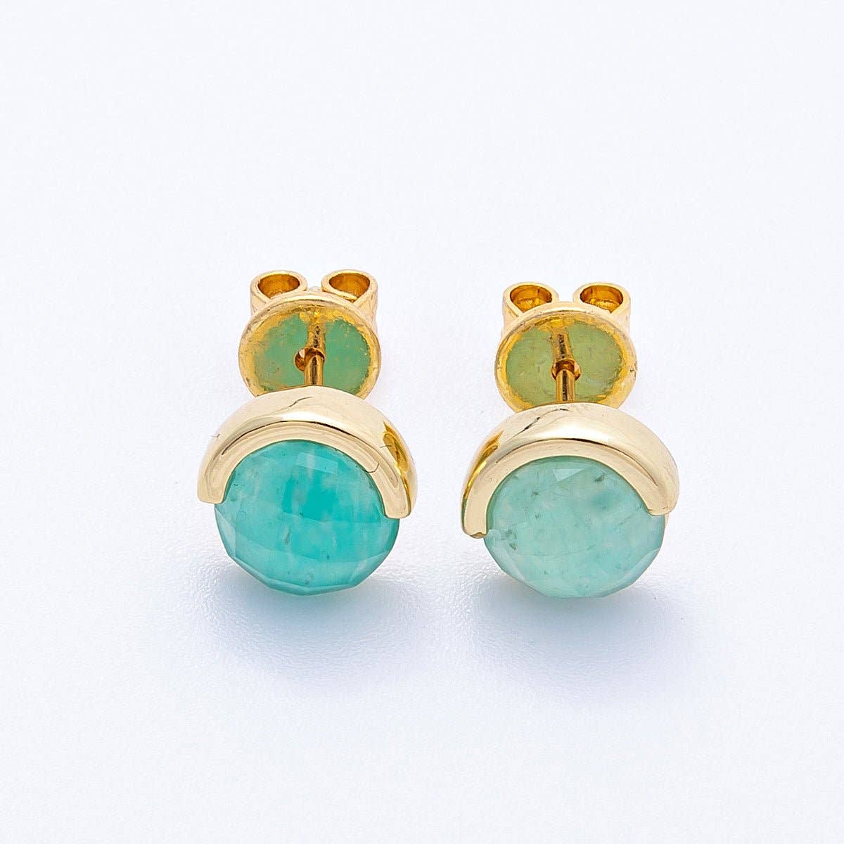16K Gold Filled Aquamarine, Lapis Lazuli, Amethyst, Amazonite, Aventurine Natural Gemstone Round Molten Studs | Earrings-00211 ~ Earrings-00215