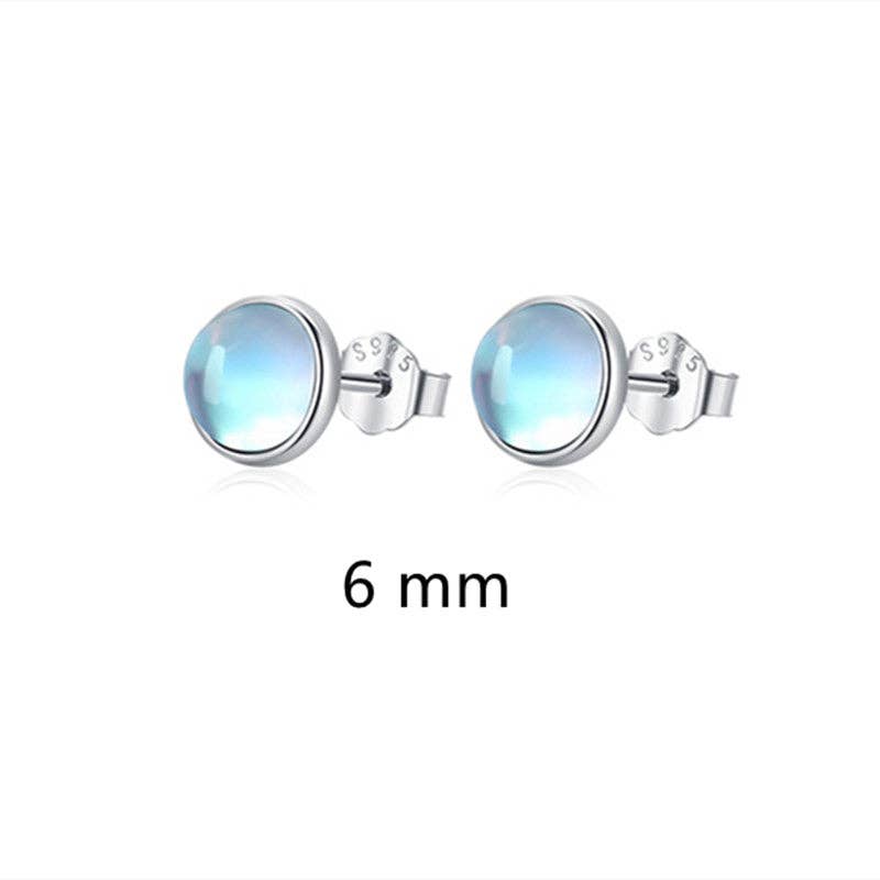 Tiny Small Round Moonstone Earrings in 925 Sterling Silver