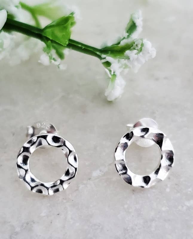Silver Hammered Circle Studs