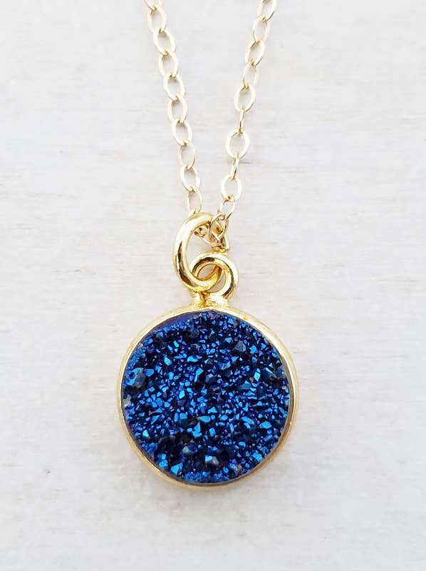 The Gold Druzy Necklace - Blue