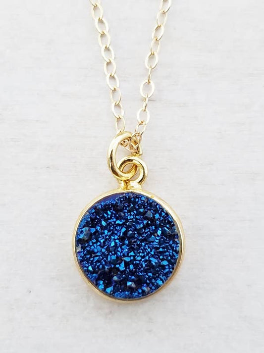 The Gold Druzy Necklace - Blue