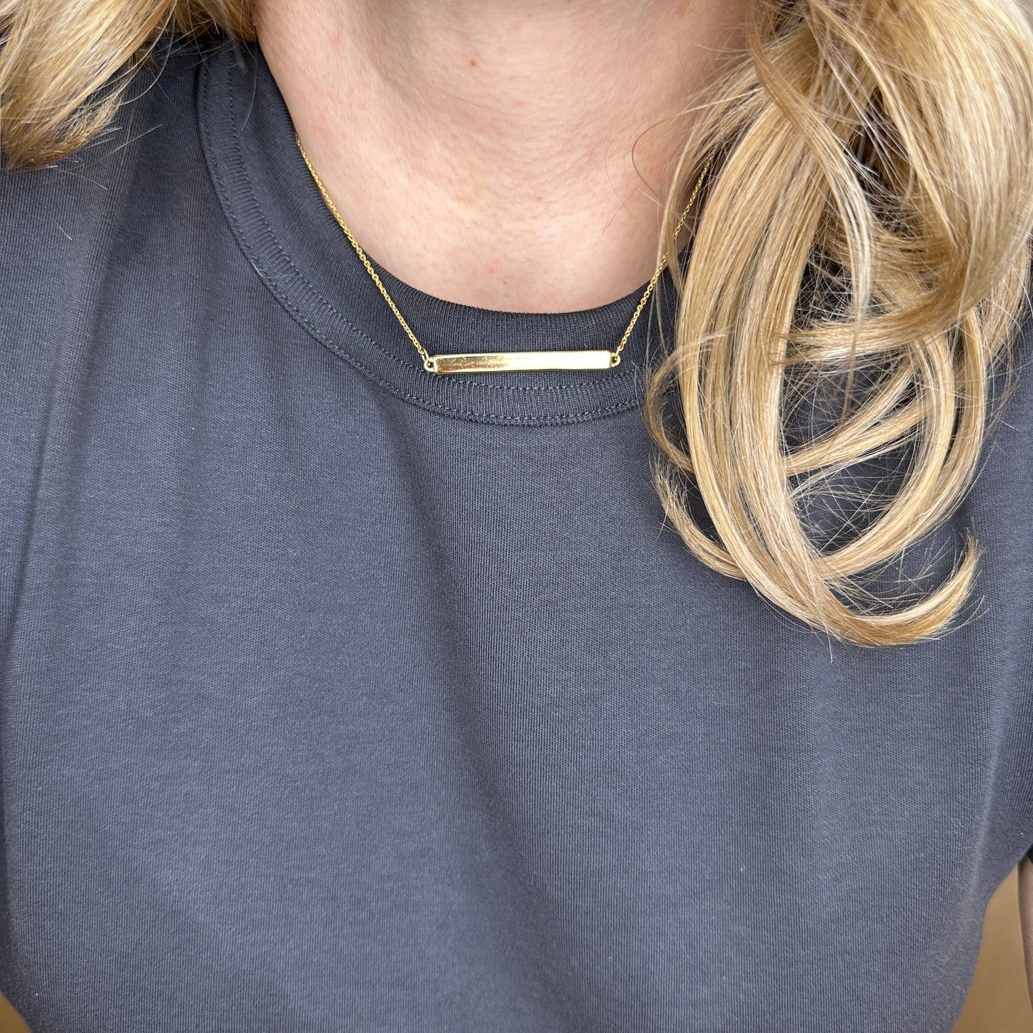 18k Gold Filled Polished Bar Necklace