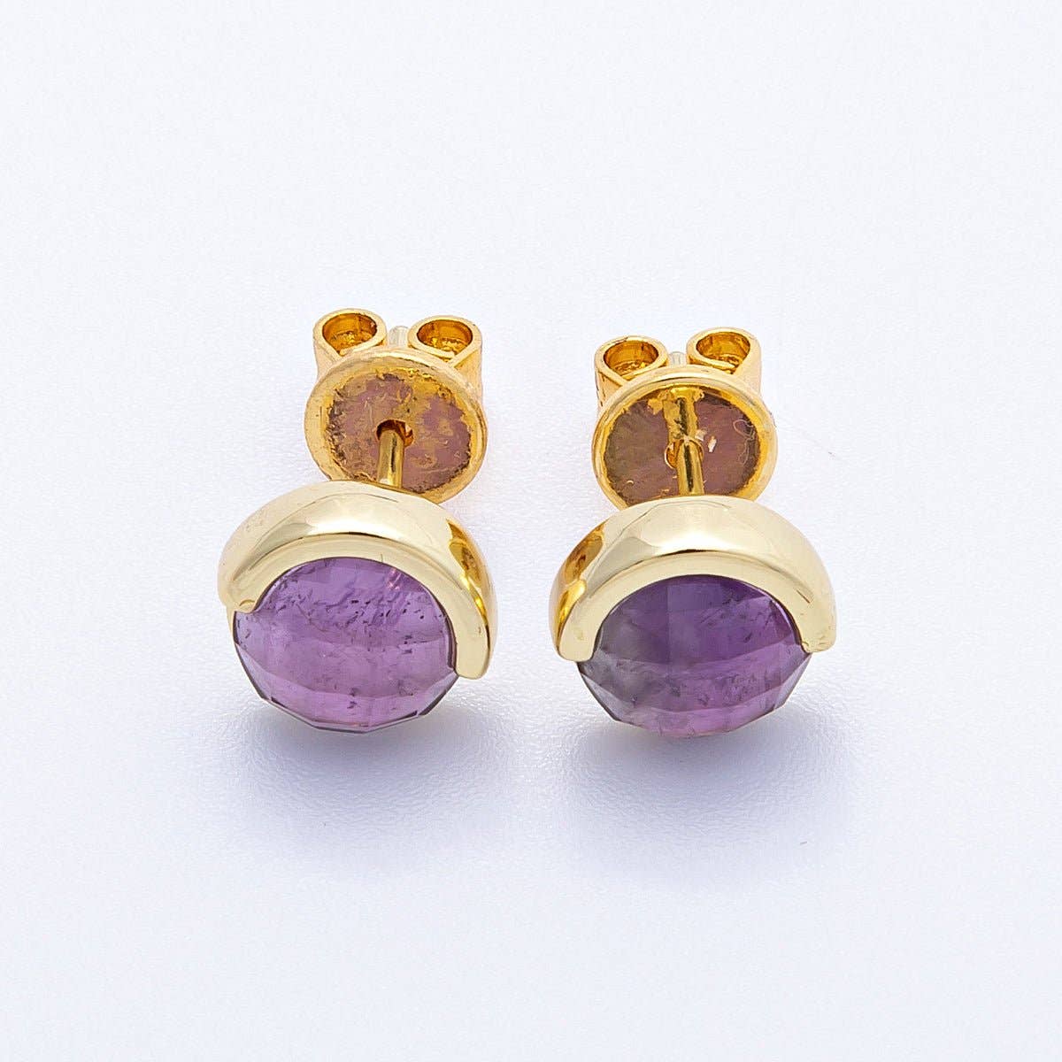 16K Gold Filled Aquamarine, Lapis Lazuli, Amethyst, Amazonite, Aventurine Natural Gemstone Round Molten Studs | Earrings-00211 ~ Earrings-00215
