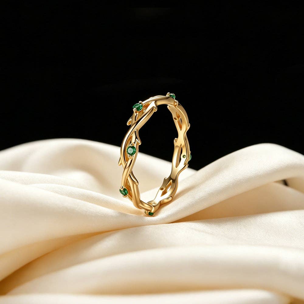 Emerald Green Thorn Vine Band Ring