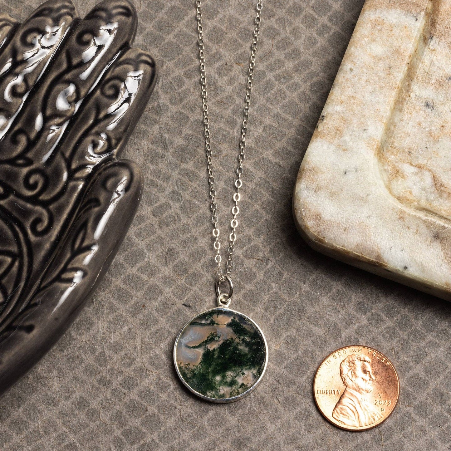 The Moss Agate Pendant - Sterling Silver