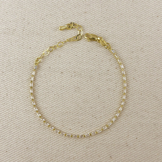 18k Gold Filled 1.5mm CZ Baguette Tennis Bracelet