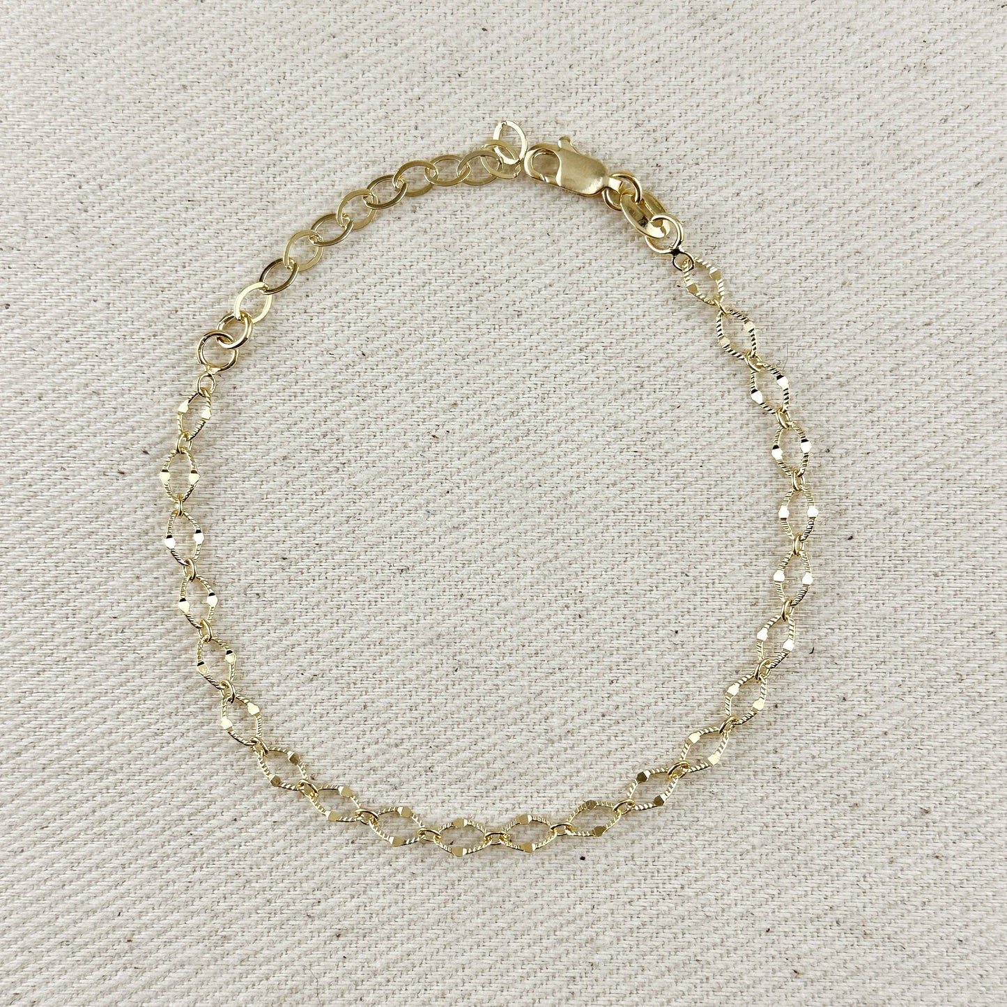 18k Gold Filled Diamond Cut Detailed Chain Bracelet