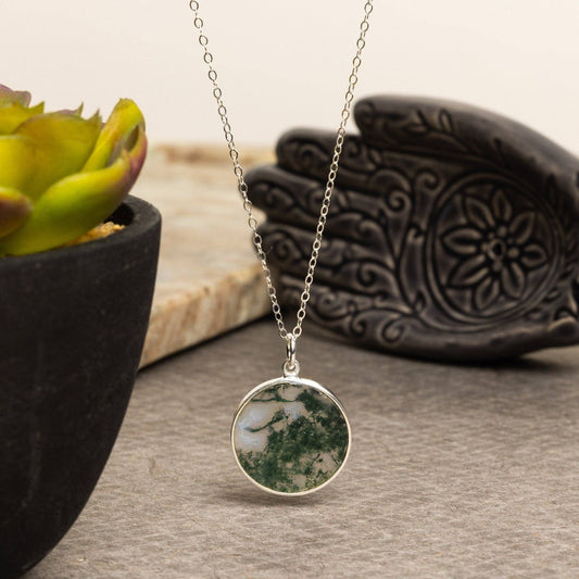 The Moss Agate Pendant - Sterling Silver