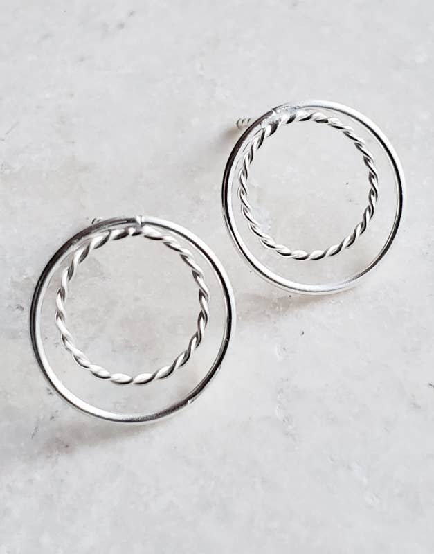 Silver Double Circle Studs