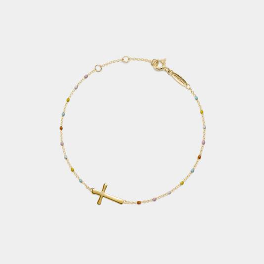 Dainty Boho Color Bead Cross Bracelet in 925 Sterling Silver