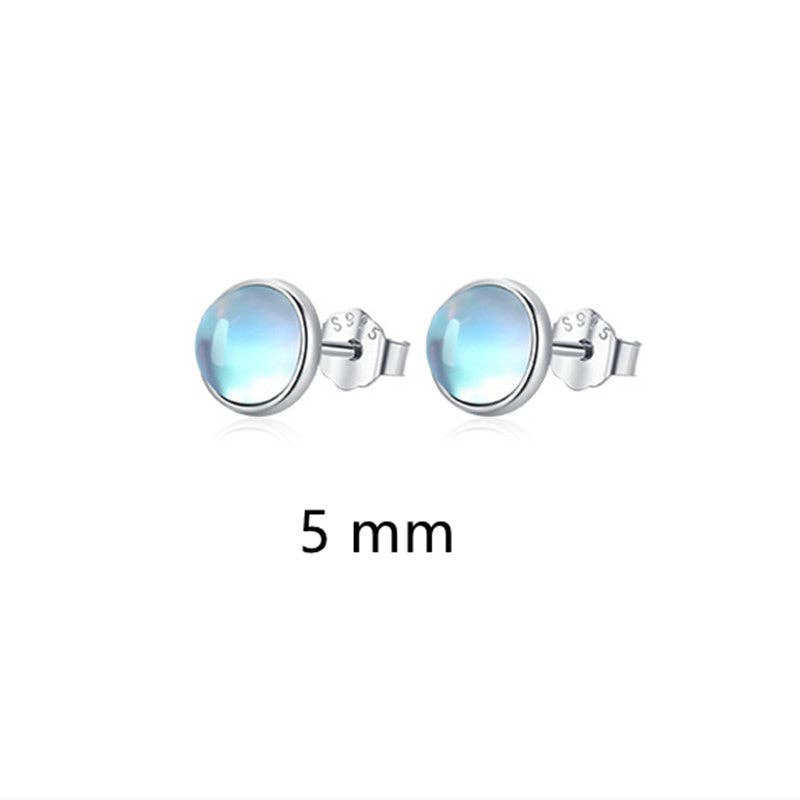 Tiny Small Round Moonstone Earrings in 925 Sterling Silver