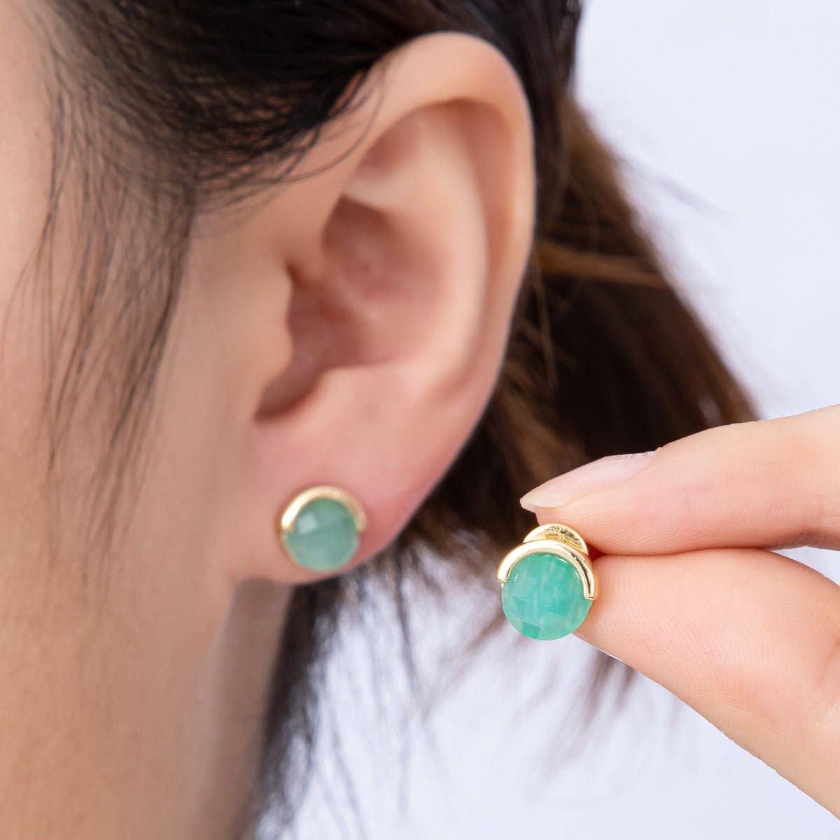 16K Gold Filled Aquamarine, Lapis Lazuli, Amethyst, Amazonite, Aventurine Natural Gemstone Round Molten Studs | Earrings-00211 ~ Earrings-00215