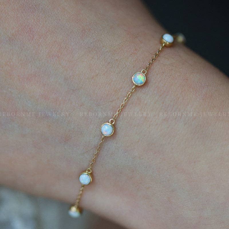 Vintage Opal Charm Stacking Bracelet in 925 Sterling Silver