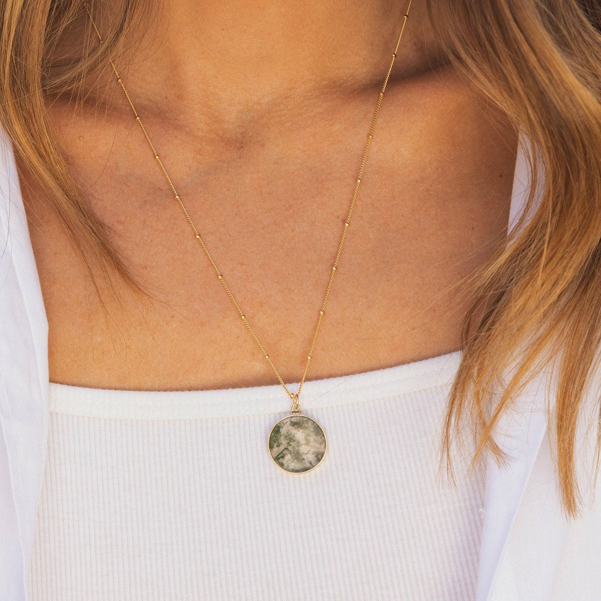 The Moss Agate Pendant - Gold