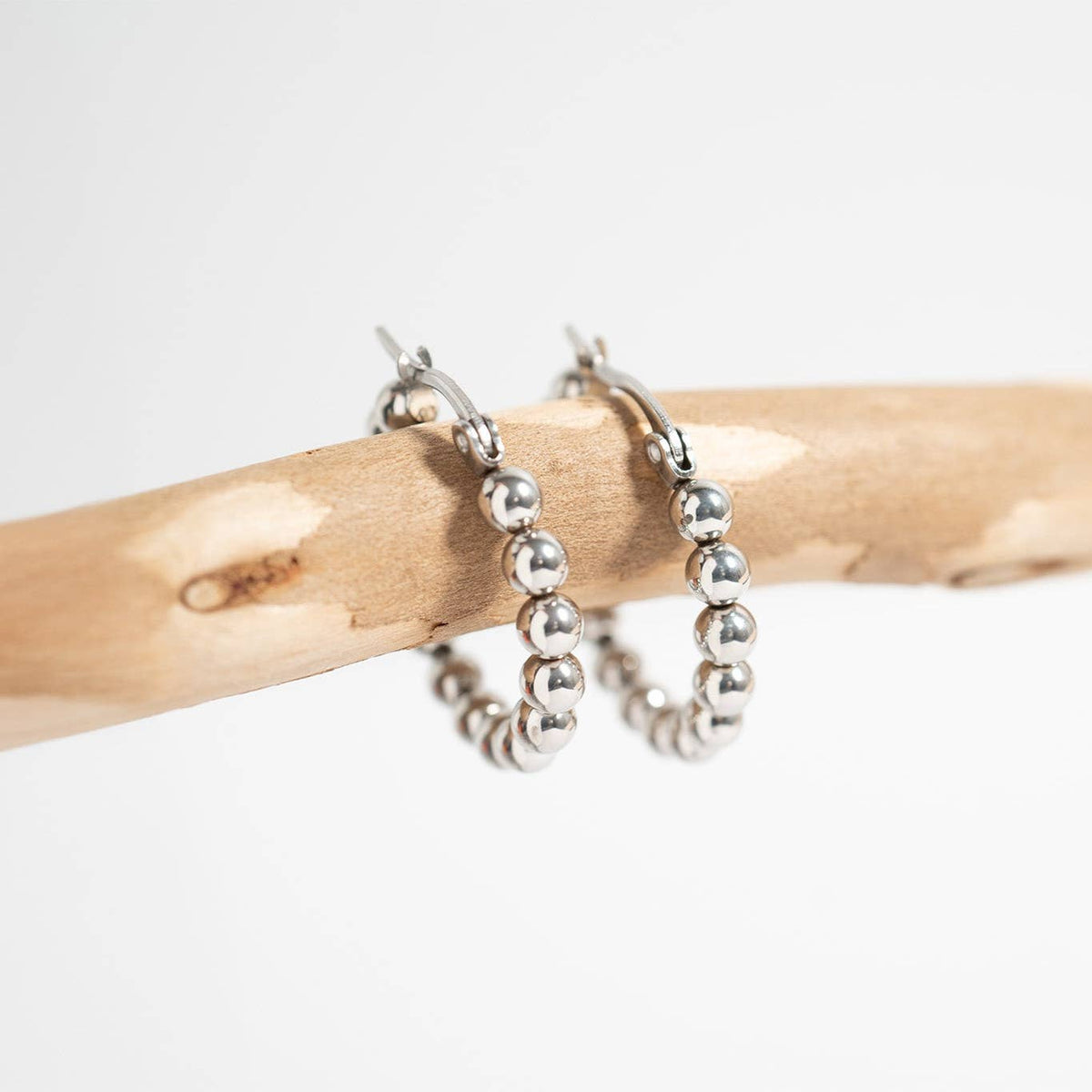Stainless Steel Circle Ball Hoop Earrings