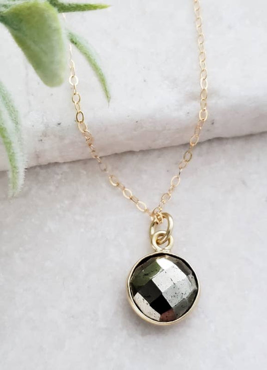 Gold Round Pyrite Necklace