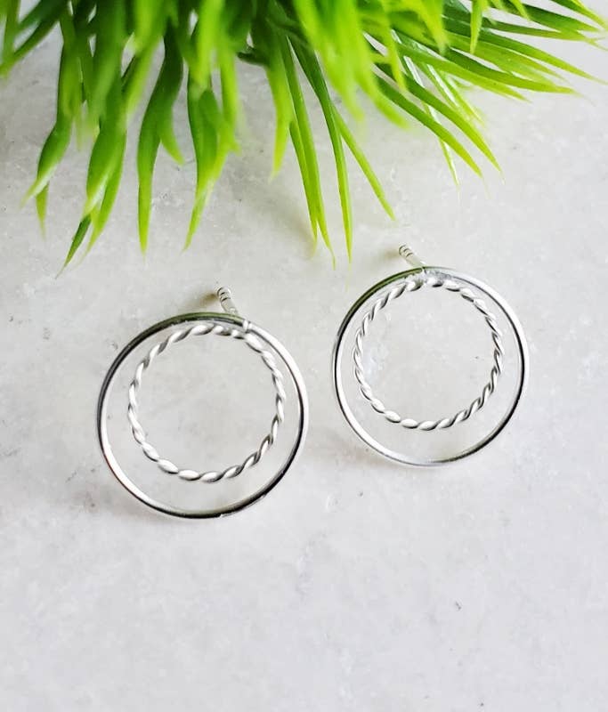 Silver Double Circle Studs