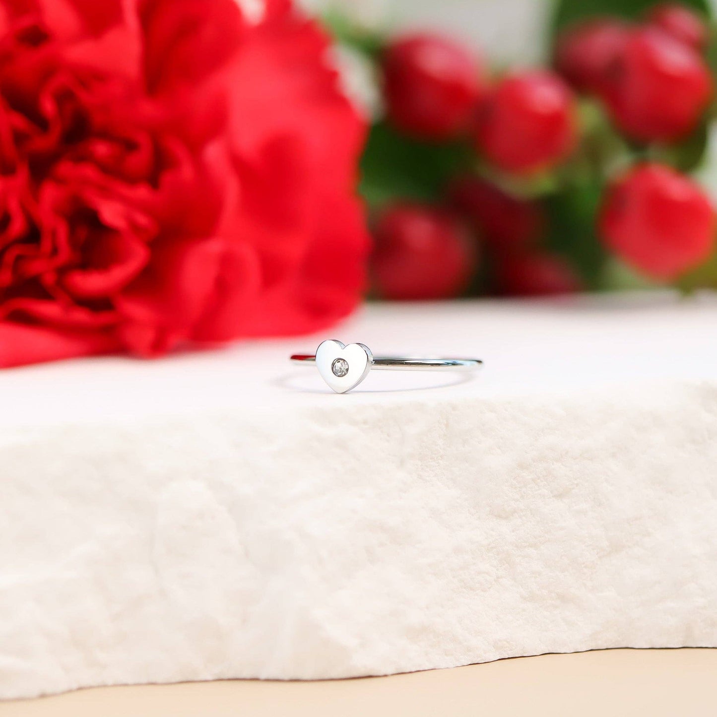 Stainless Steel CZ Stone Heart Stacking Ring
