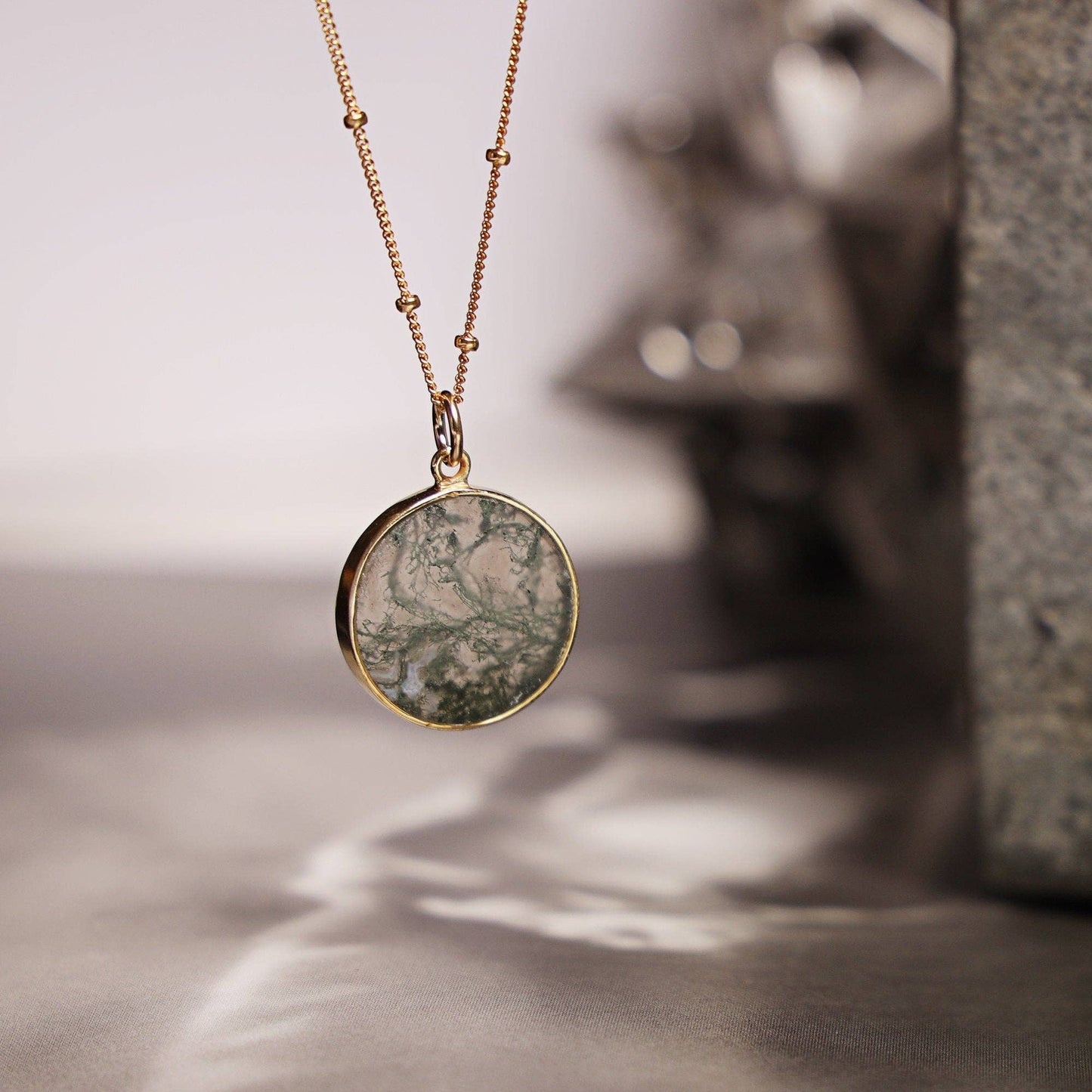 The Moss Agate Pendant - Gold