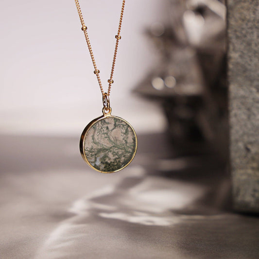 The Moss Agate Pendant - Gold