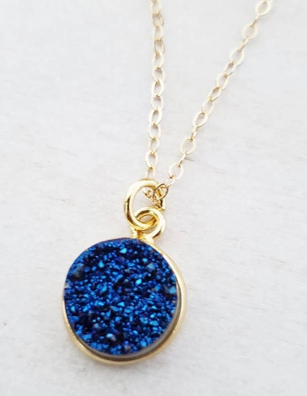 The Gold Druzy Necklace - Blue