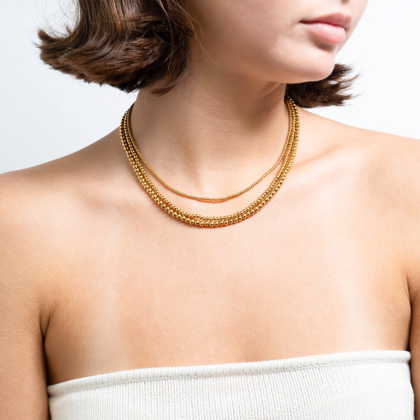 18K Gold PVD Stainless Steel Beaded Necklace
