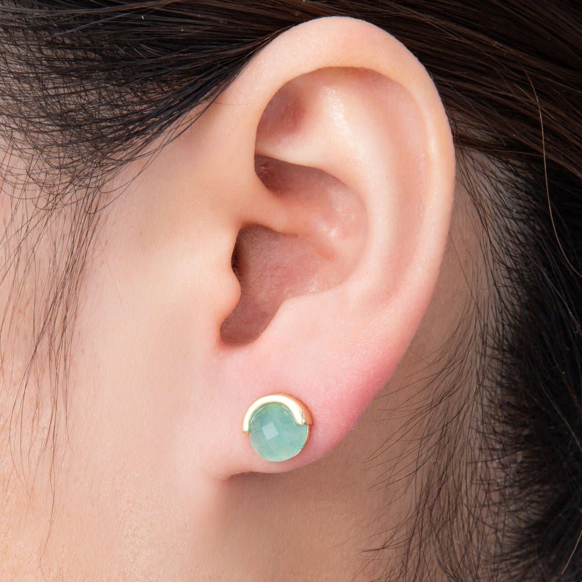 16K Gold Filled Aquamarine, Lapis Lazuli, Amethyst, Amazonite, Aventurine Natural Gemstone Round Molten Studs | Earrings-00211 ~ Earrings-00215