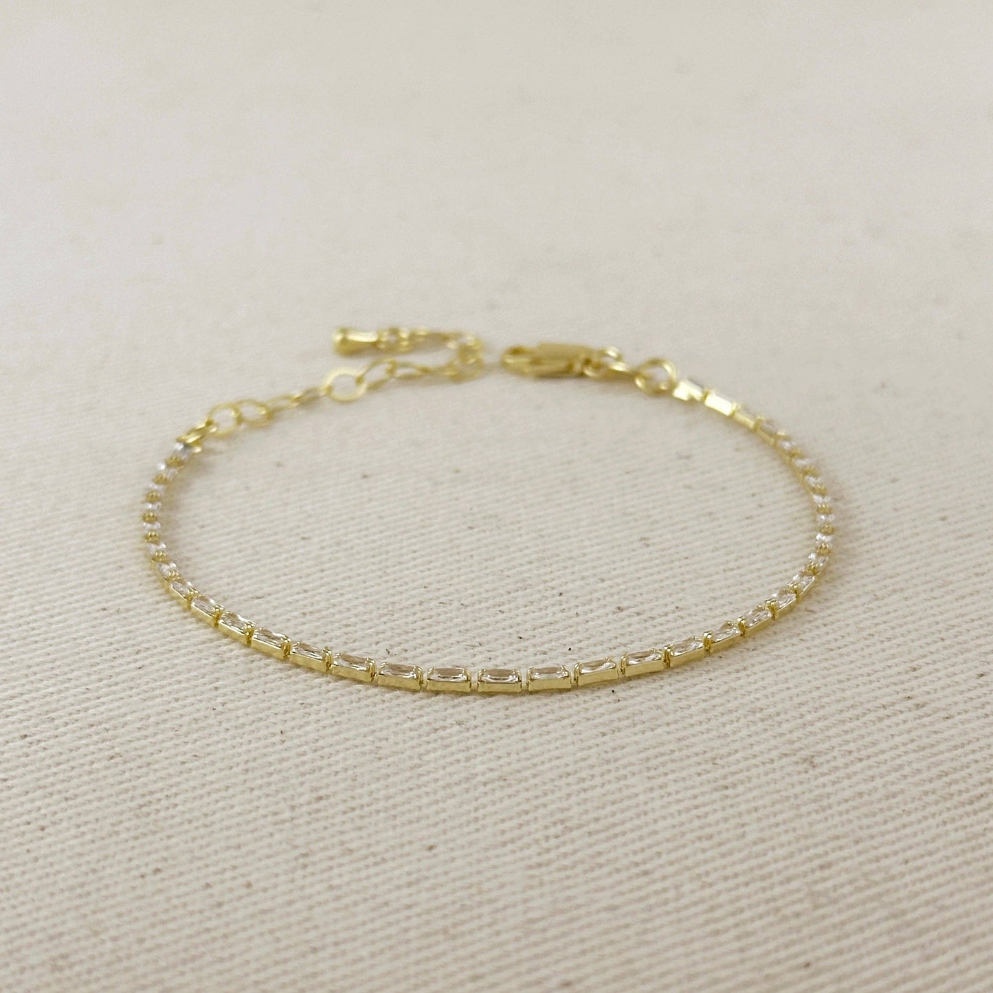 18k Gold Filled 1.5mm CZ Baguette Tennis Bracelet
