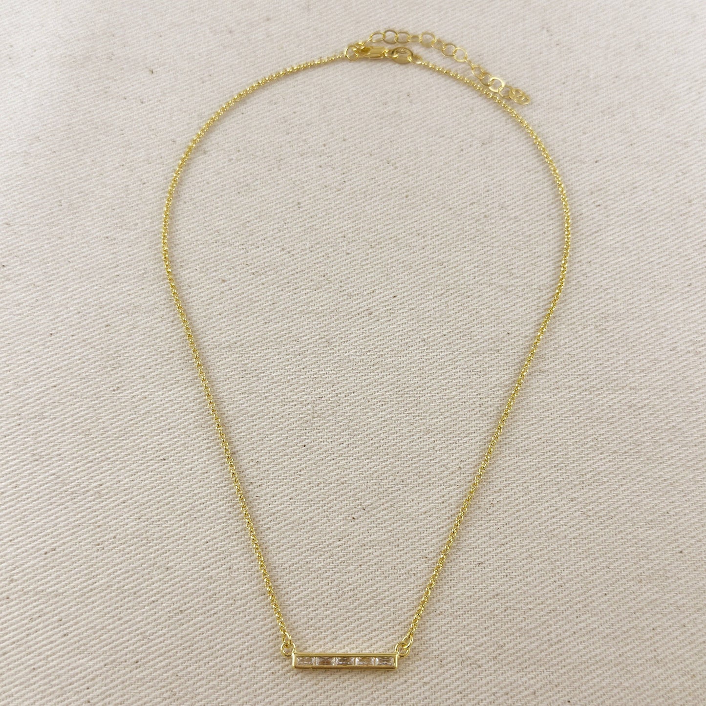 18k Gold Filled CZ Bar Necklace